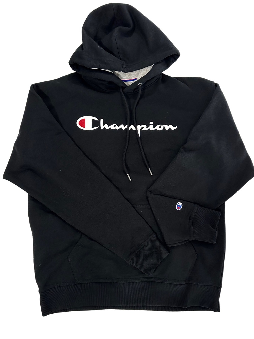 Champion Script Logo Pullover Hoodie Black Size Large